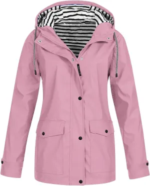 Lmdudan Women's Raincoats Waterproof Rain Jacket Lightweight Active Outdoor Hooded Coats Zip Up Windbreaker with Pockets