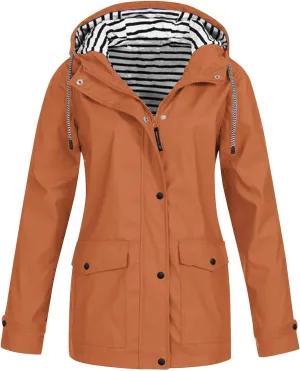 Lmdudan Women's Raincoats Waterproof Rain Jacket Lightweight Active Outdoor Hooded Coats Zip Up Windbreaker with Pockets