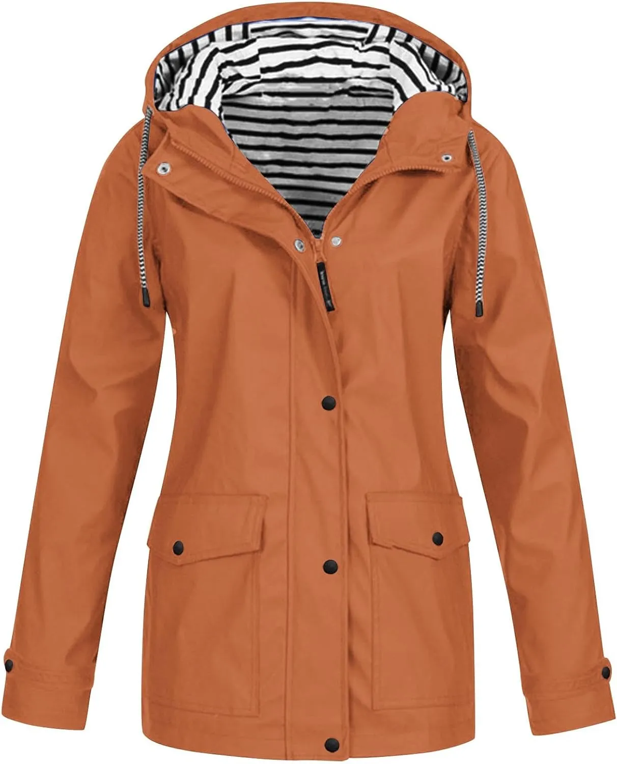 Lmdudan Women's Raincoats Waterproof Rain Jacket Lightweight Active Outdoor Hooded Coats Zip Up Windbreaker with Pockets