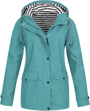 Lmdudan Women's Raincoats Waterproof Rain Jacket Lightweight Active Outdoor Hooded Coats Zip Up Windbreaker with Pockets