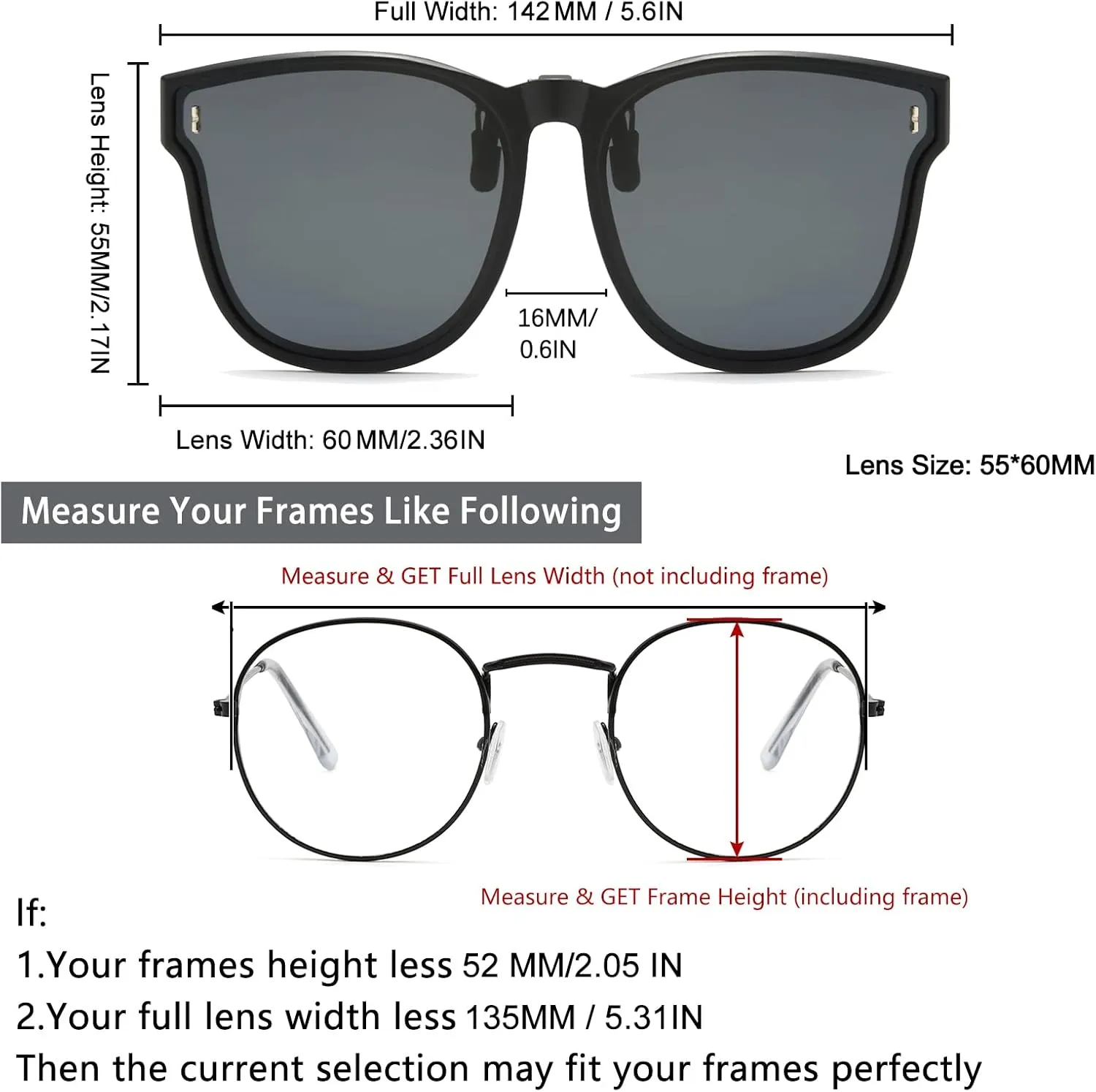 Long Keeper Oversized Polarized Clip On Sunglasses Women Men Classic Driving Fishing Flip Up Sunglasses Over Glasses