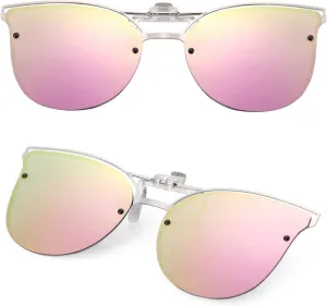 LUFF Polarized Women Clip-On Driving Sunglasses With Flip Up Function-Suitable, Vintage Cat Eye Outdoor Sunglasses for Ladies
