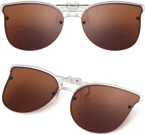 LUFF Polarized Women Clip-On Driving Sunglasses With Flip Up Function-Suitable, Vintage Cat Eye Outdoor Sunglasses for Ladies