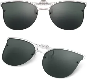 LUFF Polarized Women Clip-On Driving Sunglasses With Flip Up Function-Suitable, Vintage Cat Eye Outdoor Sunglasses for Ladies