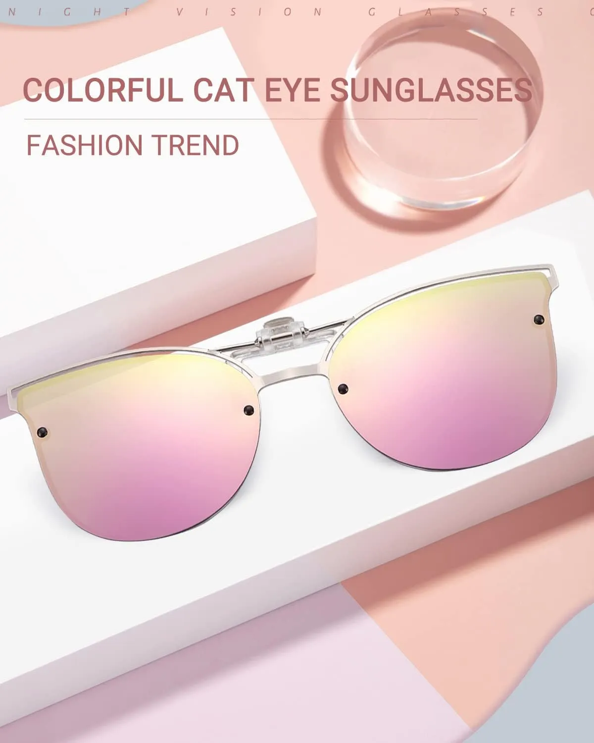 LUFF Polarized Women Clip-On Driving Sunglasses With Flip Up Function-Suitable, Vintage Cat Eye Outdoor Sunglasses for Ladies