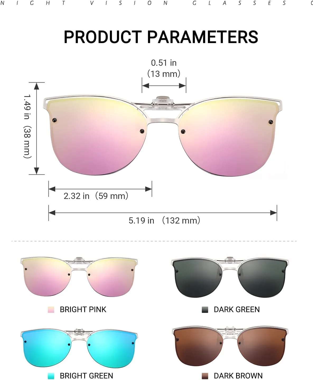 LUFF Polarized Women Clip-On Driving Sunglasses With Flip Up Function-Suitable, Vintage Cat Eye Outdoor Sunglasses for Ladies