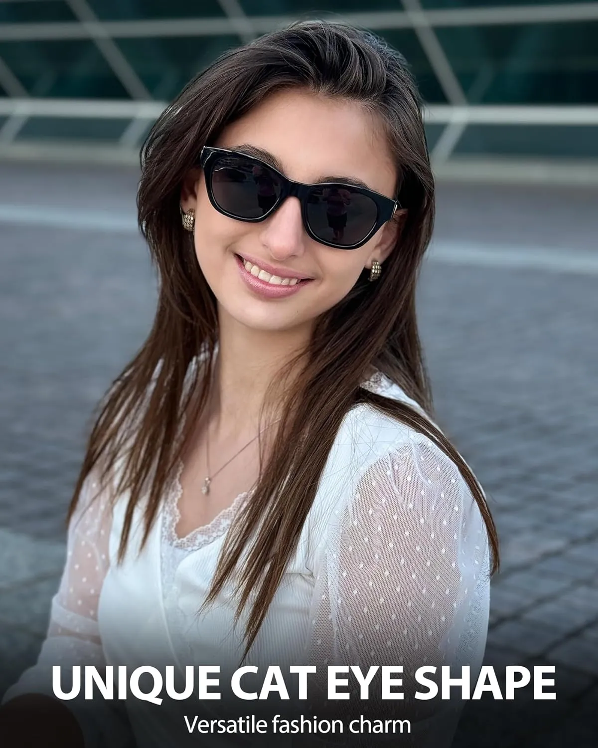 LVIOE Narrow Polarized Sunglasses for Women Trendy Classic Cat Eye Sun Glasses for Small Face Women with UV400 Protection