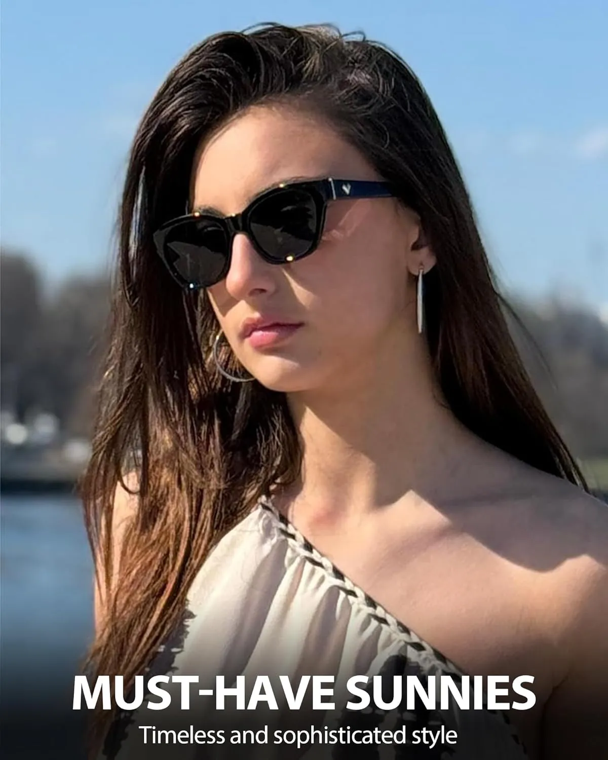 LVIOE Narrow Polarized Sunglasses for Women Trendy Classic Cat Eye Sun Glasses for Small Face Women with UV400 Protection