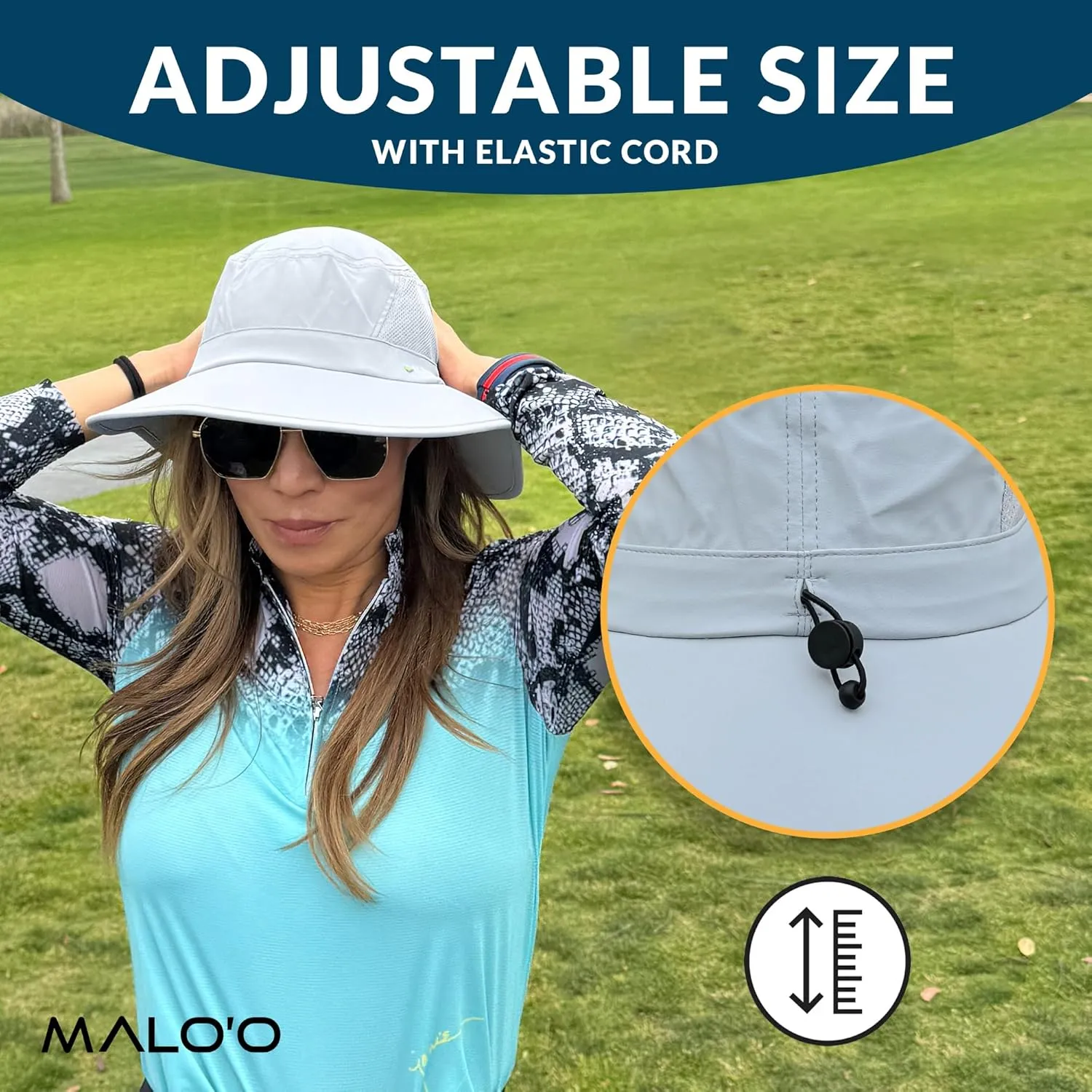 Malo'o Golf Hat with UPF 50  Protection, Adjustable Sizes, Comfortable Band, Anti-Glare Underbrim