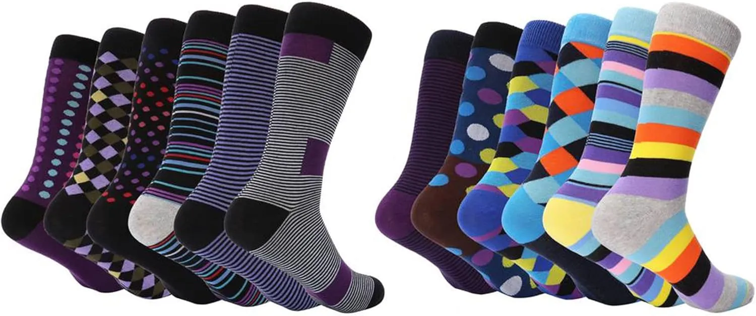Marino Men's Dress Socks - Colorful Funky Socks for Men - Cotton Fashion Patterned Socks - 12 Pack