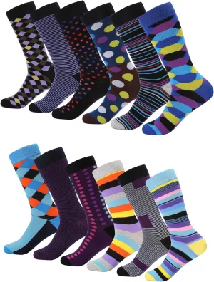 Marino Men's Dress Socks - Colorful Funky Socks for Men - Cotton Fashion Patterned Socks - 12 Pack