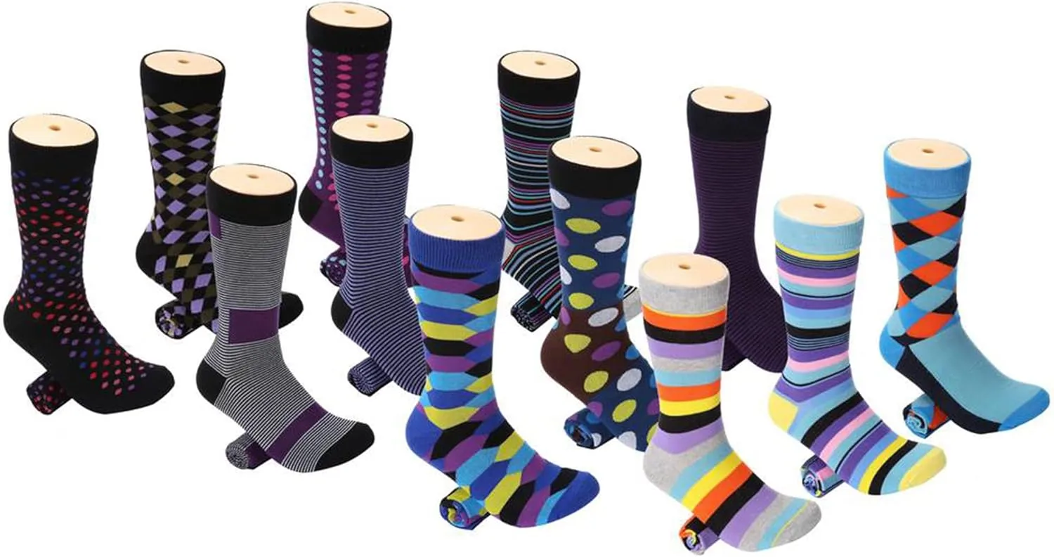 Marino Men's Dress Socks - Colorful Funky Socks for Men - Cotton Fashion Patterned Socks - 12 Pack