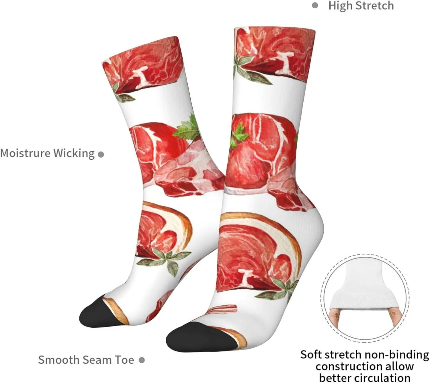 Meats Food Pattern Fun And Innovative Men'S And Women'S Crew - Elastic Comfortable Formal Socks, Gift Casual Socks