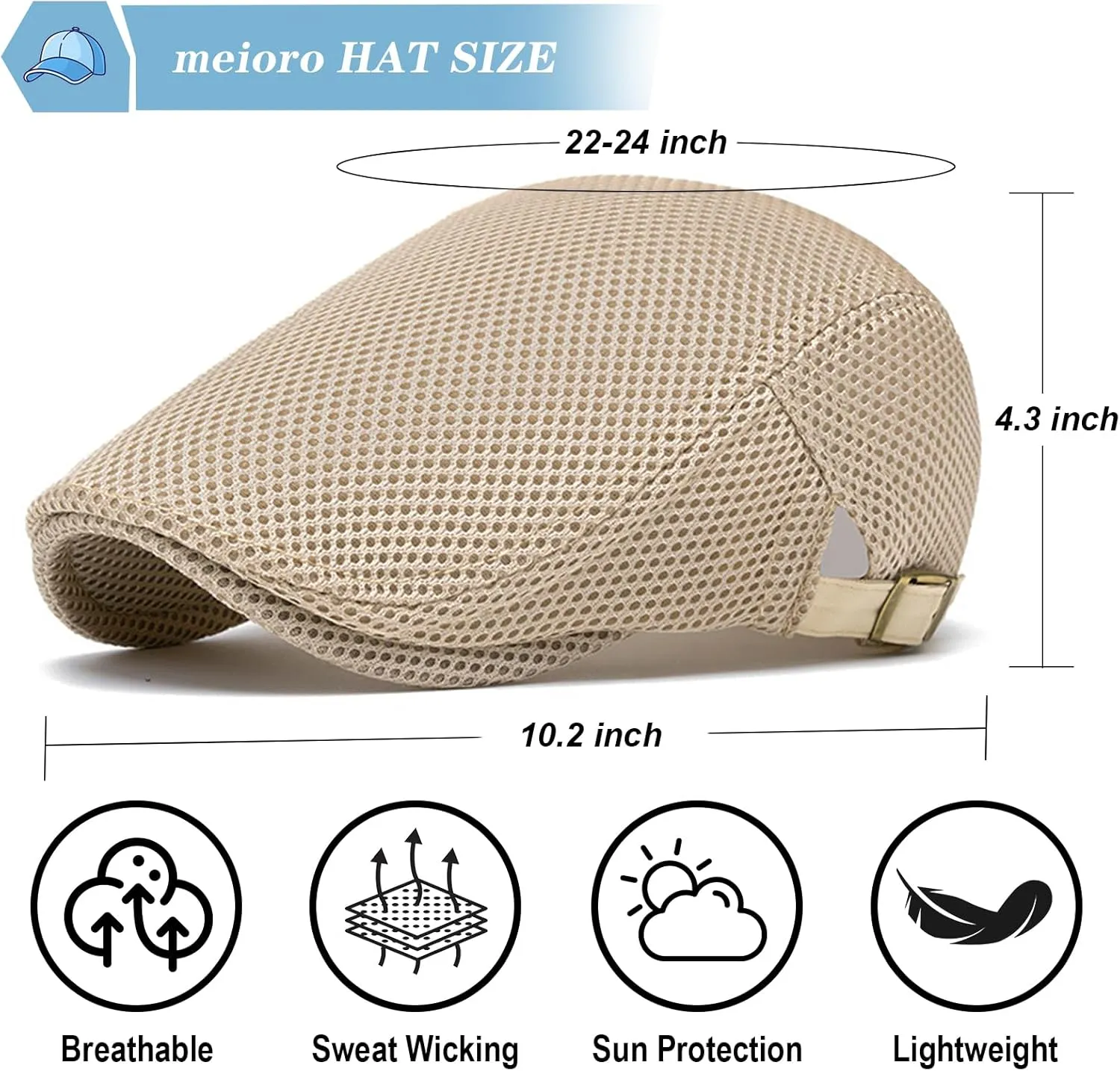 meioro Mens Breathable Mesh Summer Hat Adjustable Flat Cap Newsboy Beret Ivy Cap Irish Cabbie Fishing Hats
