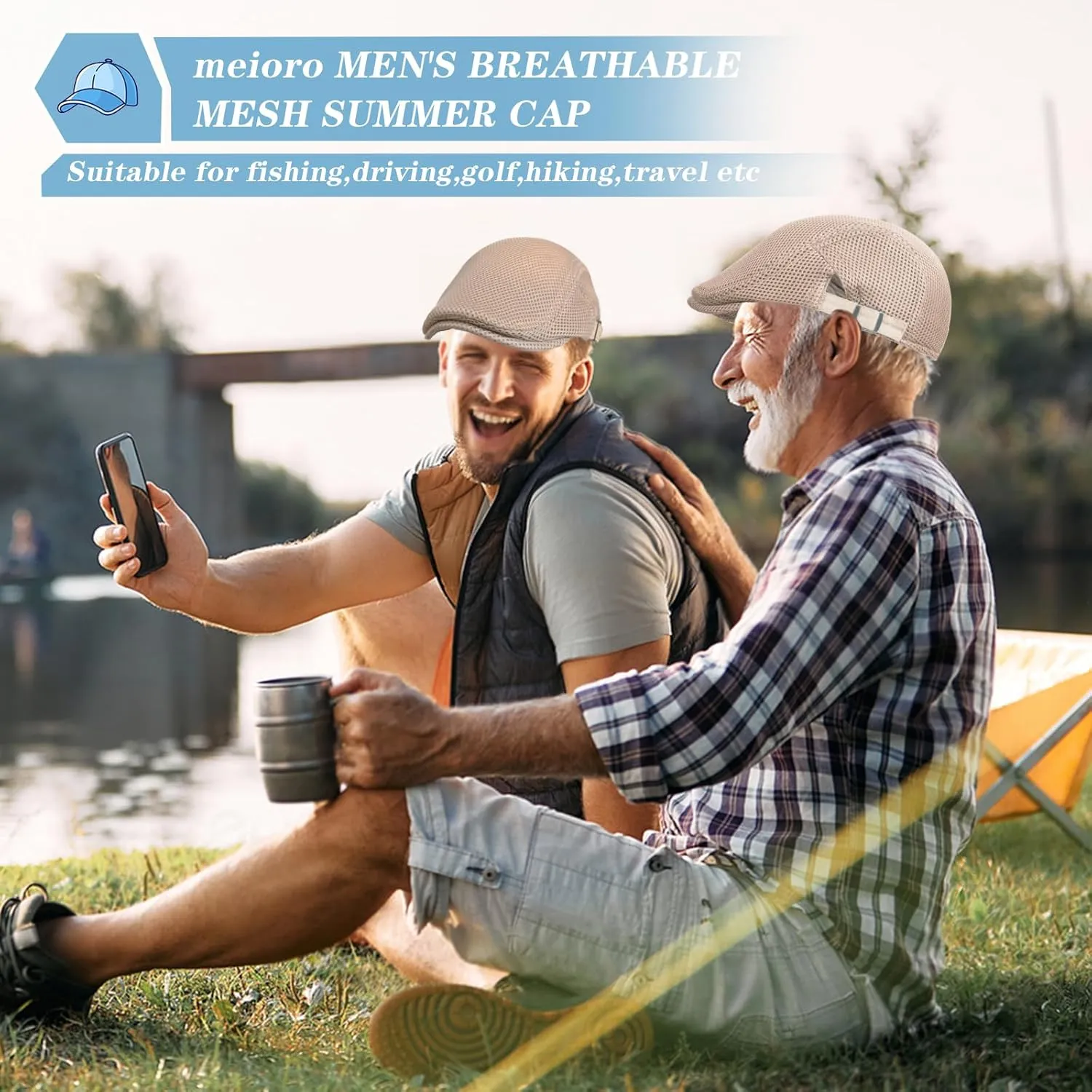 meioro Mens Breathable Mesh Summer Hat Adjustable Flat Cap Newsboy Beret Ivy Cap Irish Cabbie Fishing Hats