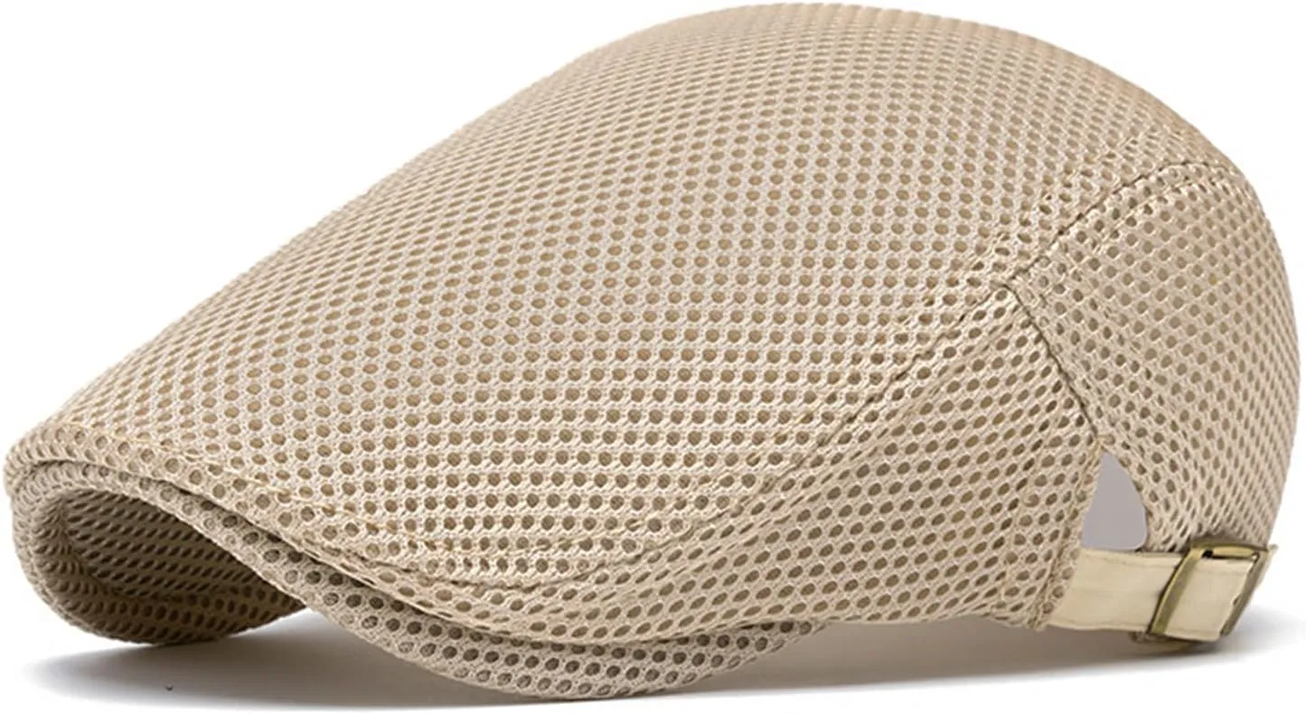 meioro Mens Breathable Mesh Summer Hat Adjustable Flat Cap Newsboy Beret Ivy Cap Irish Cabbie Fishing Hats