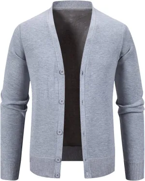 Men Knit Cardigan Sweater Button Down Knit Sweater Stand Collar Long Sleeve Sweater Lightweight V Neck Cardigan