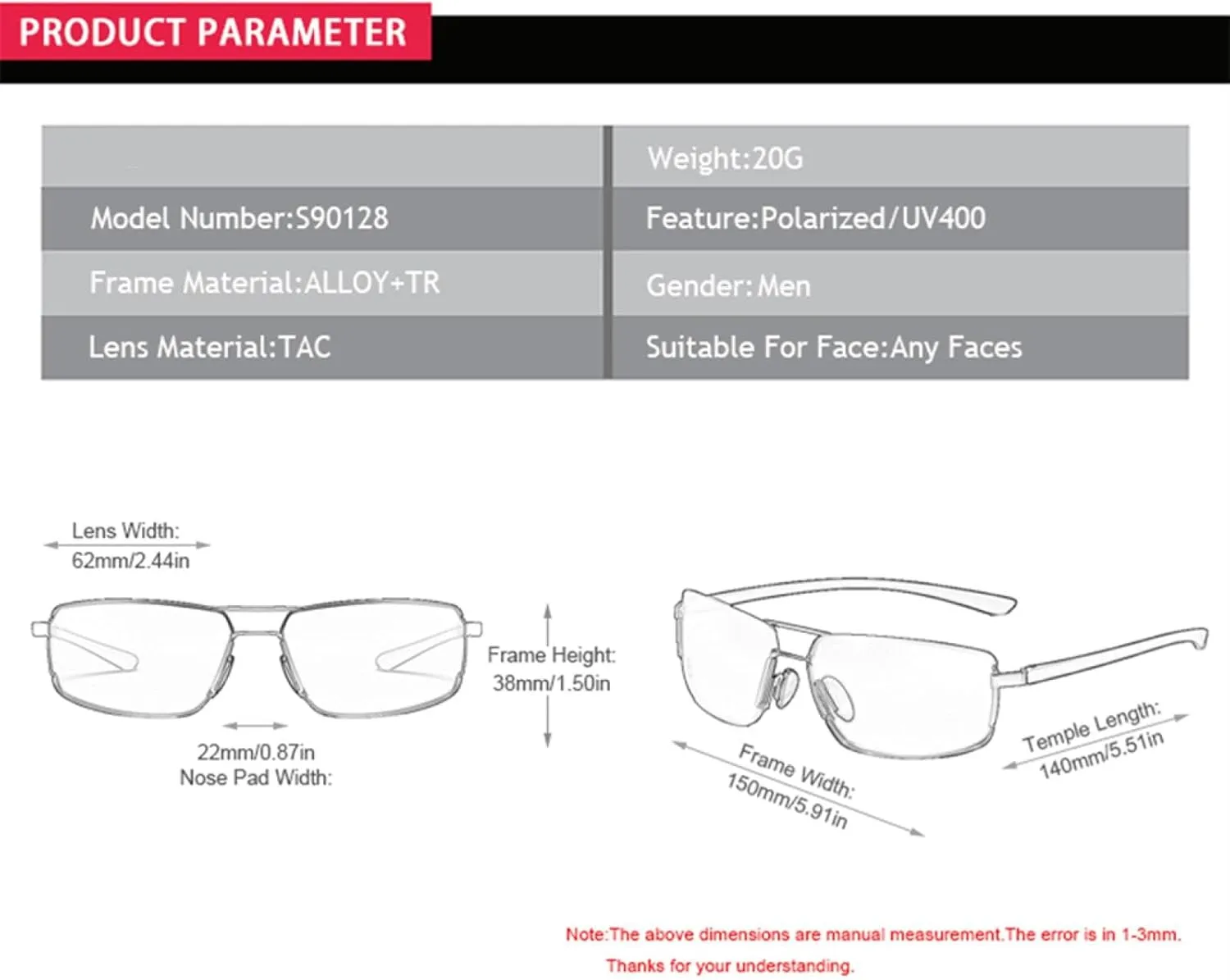Men Polarized Sunglasses Rimless Ultra Light Tr90 Driving Eyeglass
