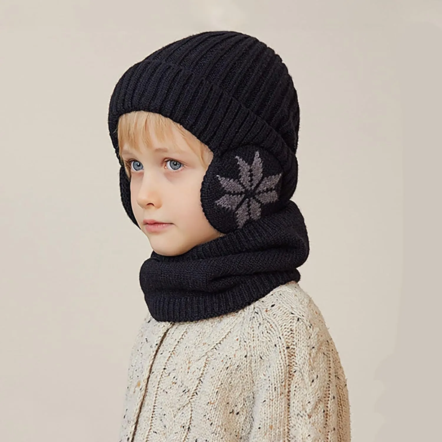 Men Women Winter Beanie Hat Scarf Set Knit Ski Snow Hats Slouch Earflaps Cap Neck Warmer Winter Hats for Men