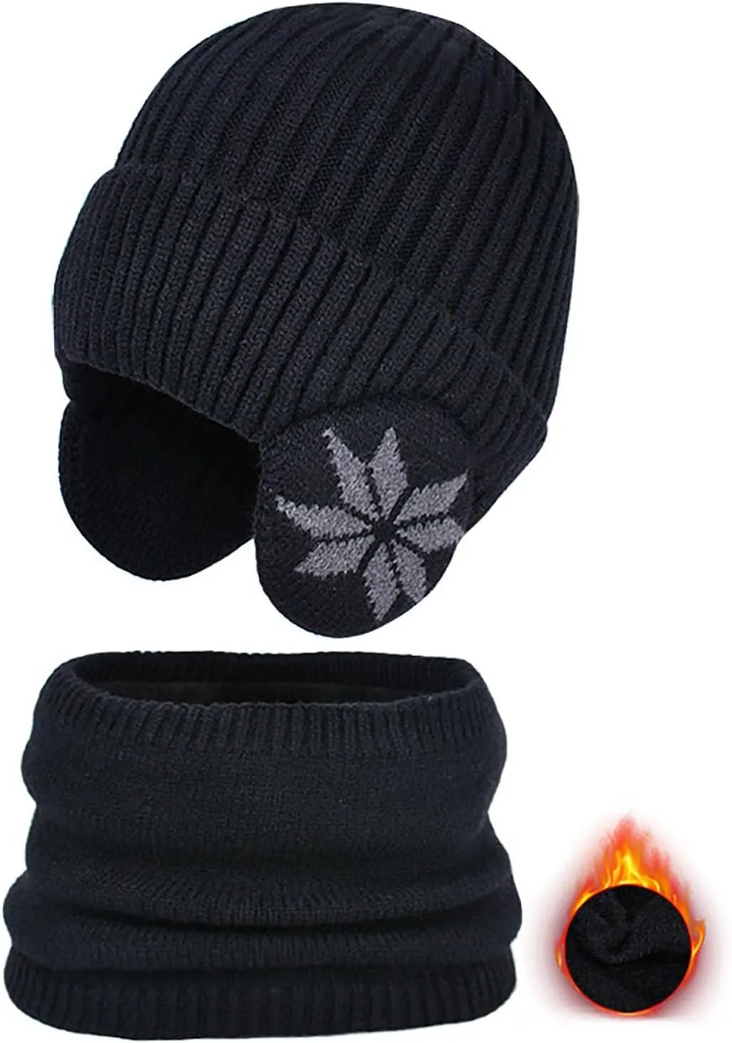 Men Women Winter Beanie Hat Scarf Set Knit Ski Snow Hats Slouch Earflaps Cap Neck Warmer Winter Hats for Men