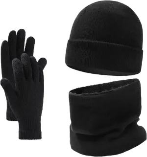 Men Women Winter Hat Warmer Scarf Touchscreen Gloves Set Warmer Neck Thick Knit Hat Set Summer Caps for Women's