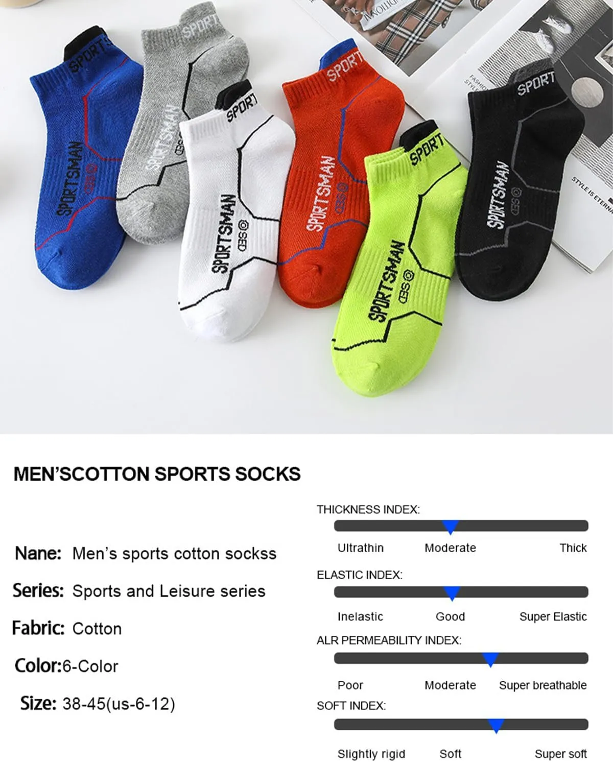 Mens Ankle Athletic Socks Running Socks Cotton Low Cut Breathable Cushioned Arch Support Casual Socks 6-12 (6 Pairs)