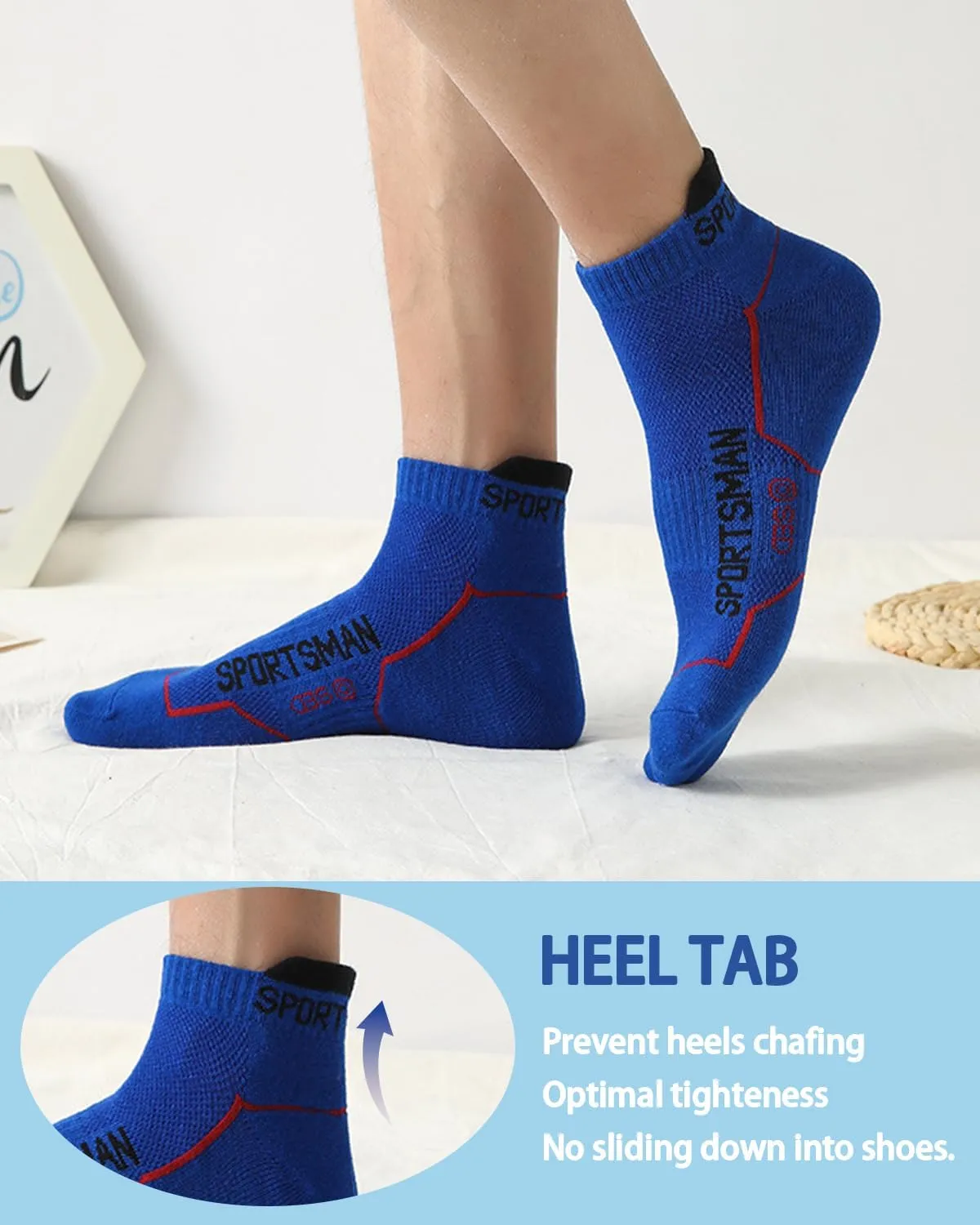 Mens Ankle Athletic Socks Running Socks Cotton Low Cut Breathable Cushioned Arch Support Casual Socks 6-12 (6 Pairs)