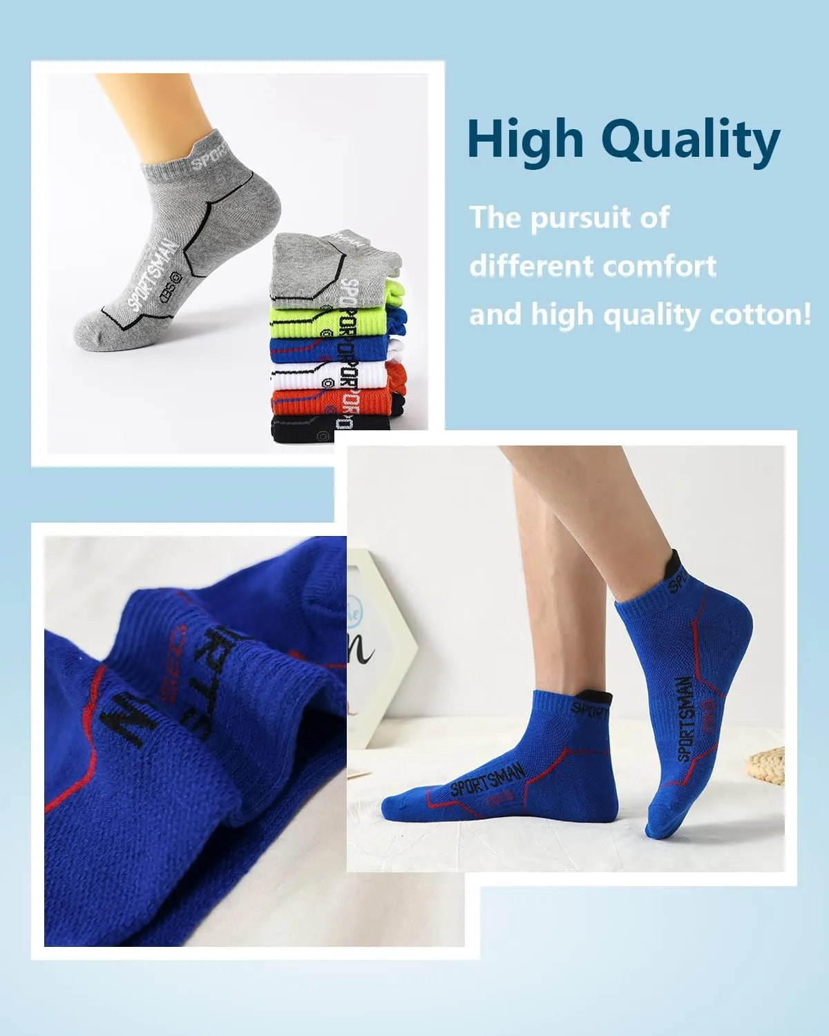 Mens Ankle Athletic Socks Running Socks Cotton Low Cut Breathable Cushioned Arch Support Casual Socks 6-12 (6 Pairs)