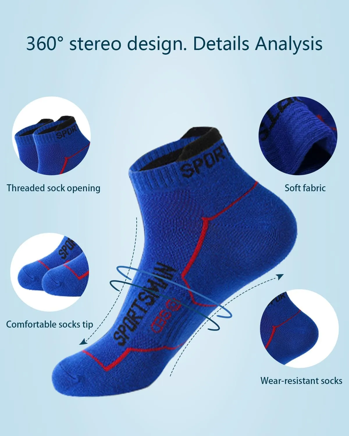Mens Ankle Athletic Socks Running Socks Cotton Low Cut Breathable Cushioned Arch Support Casual Socks 6-12 (6 Pairs)