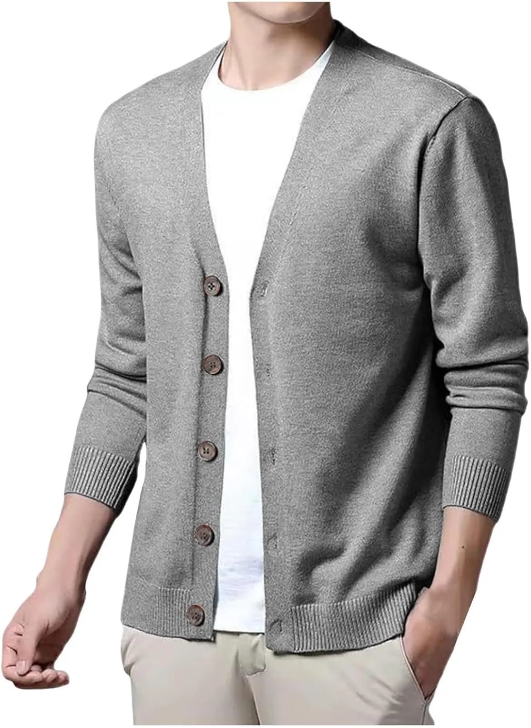 Men's Casual Long Sleeve Shawl Collar Buttons Down Cable Knit Cardigan Sweater Slim Fit V Neck Sweaters with Pockets
