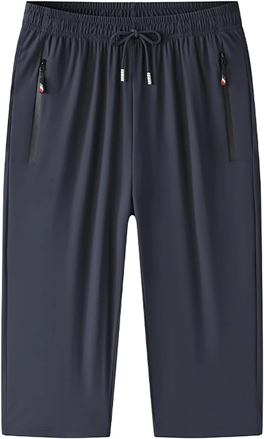 Men's Comfy Pants with Pockets Loose Casual Below Knee Short Training Running Workout Gym Running Shorts