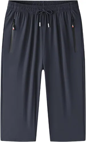 Men's Comfy Pants with Pockets Loose Casual Below Knee Short Training Running Workout Gym Running Shorts