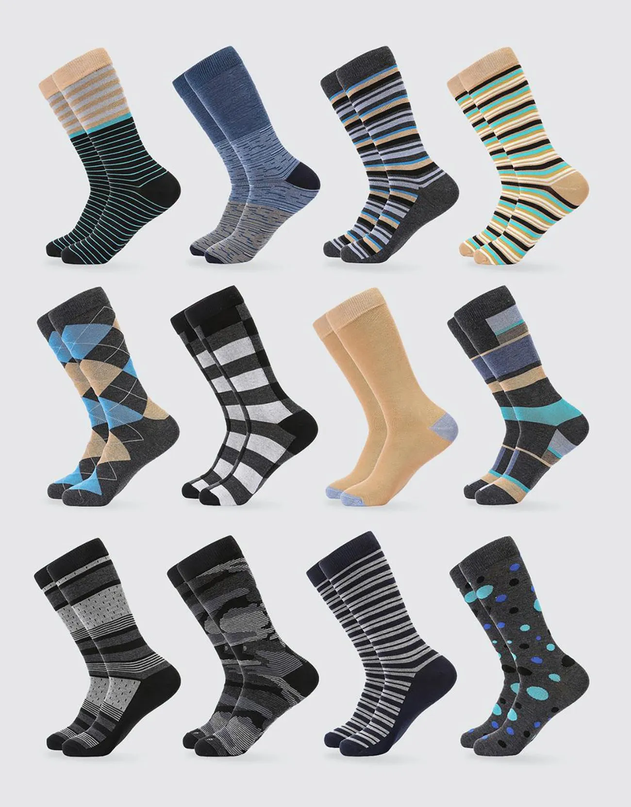 Men's Funky Colorful Dress Socks 12 Pack