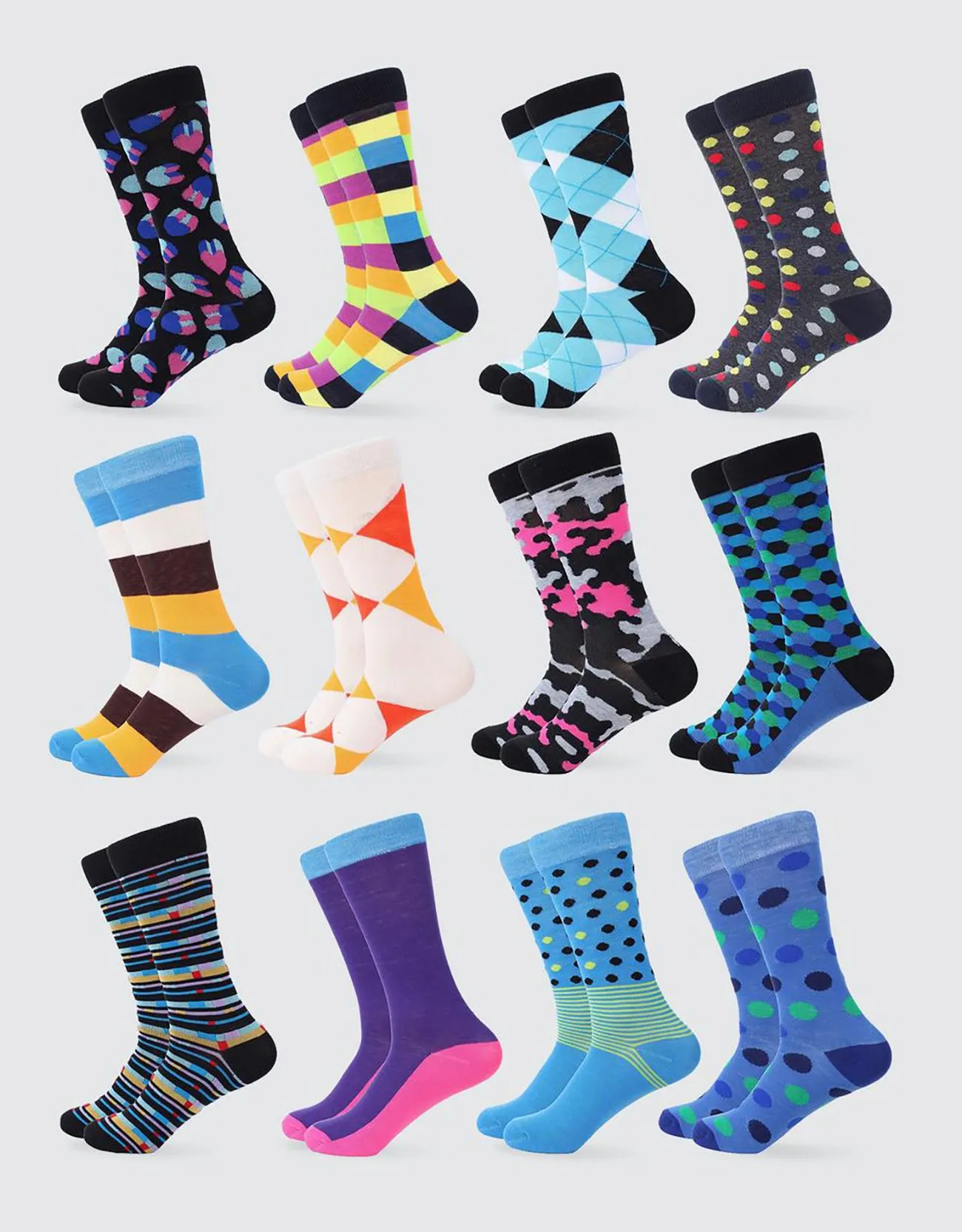 Men's Funky Colorful Dress Socks 12 Pack
