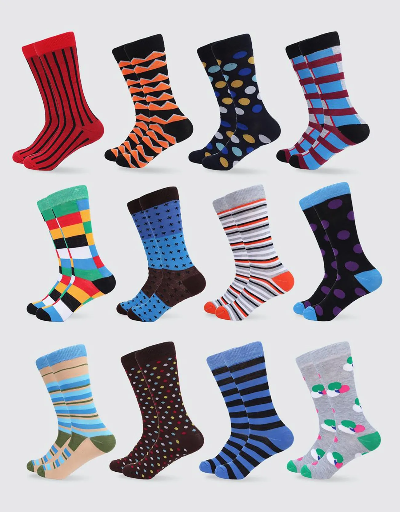 Men's Funky Colorful Dress Socks 12 Pack