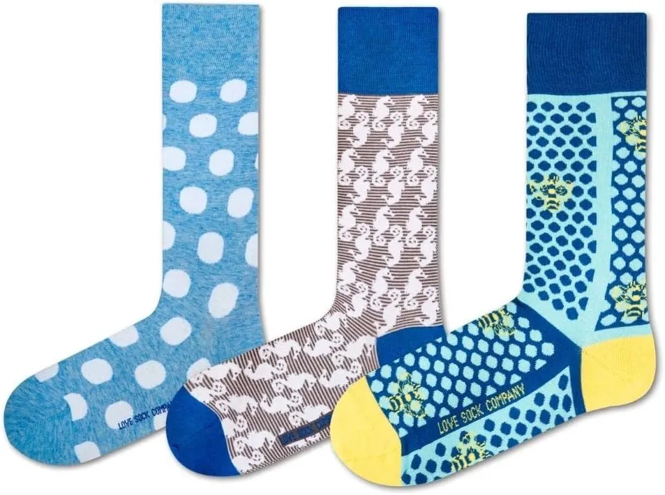 Men's Funky Dress Socks - Colorful Funky Business Casual Socks for Men - Organic Cotton Patterned Socks - 3 Pack