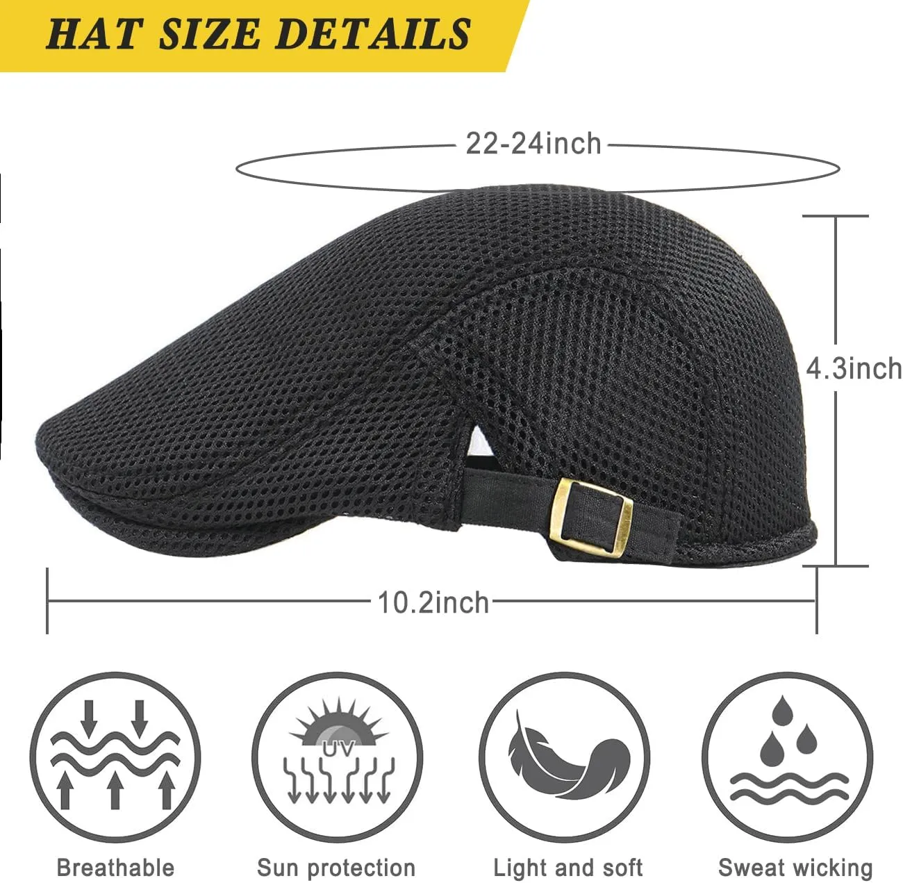 Men's Mesh Cap Breathable Summer Newsboy Hat Adjustable Beret Ivy Cap Irish Cabbie Driving Hunting Hats
