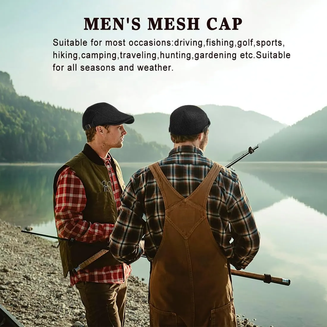 Men's Mesh Cap Breathable Summer Newsboy Hat Adjustable Beret Ivy Cap Irish Cabbie Driving Hunting Hats
