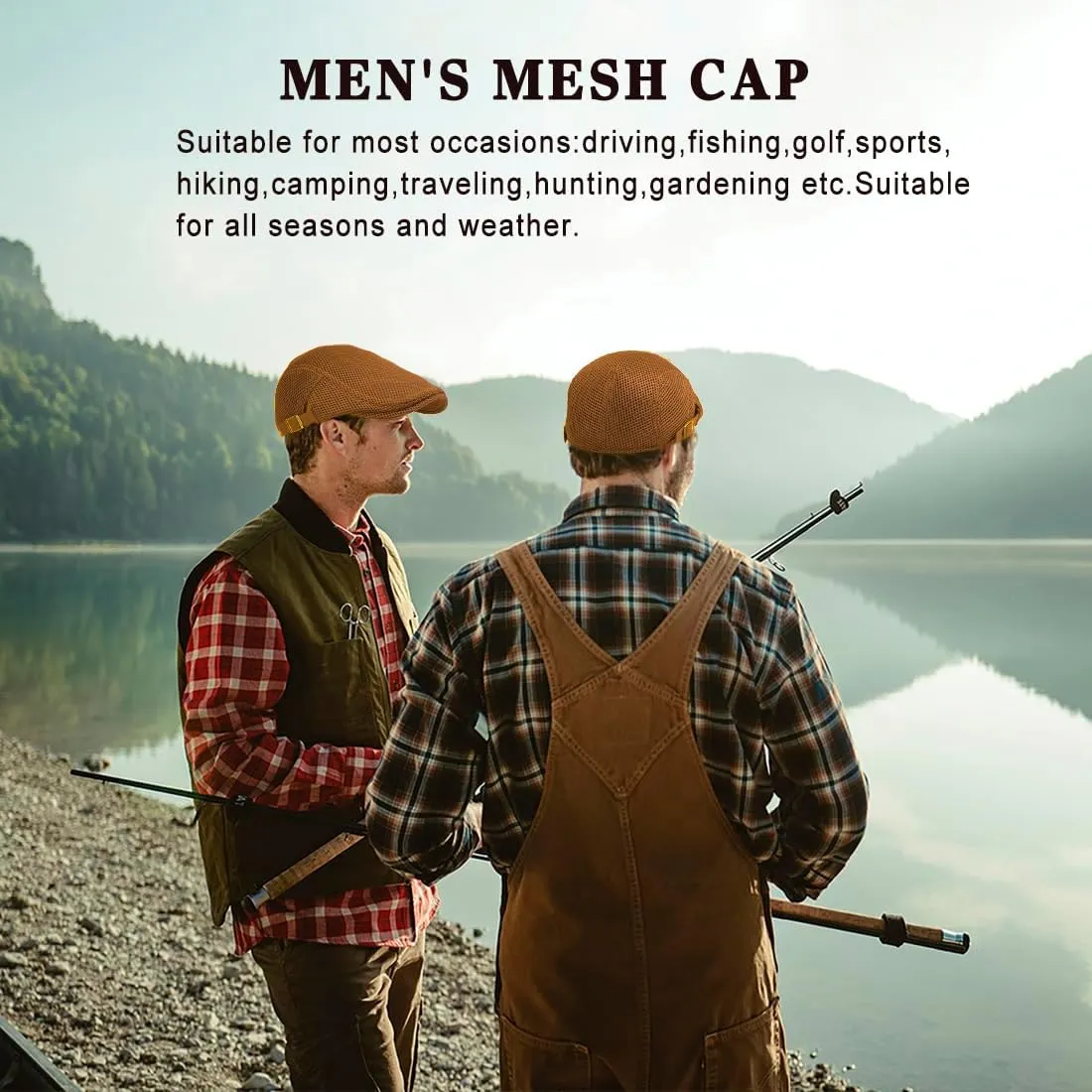 Men's Mesh Cap Breathable Summer Newsboy Hat Adjustable Beret Ivy Cap Irish Cabbie Driving Hunting Hats