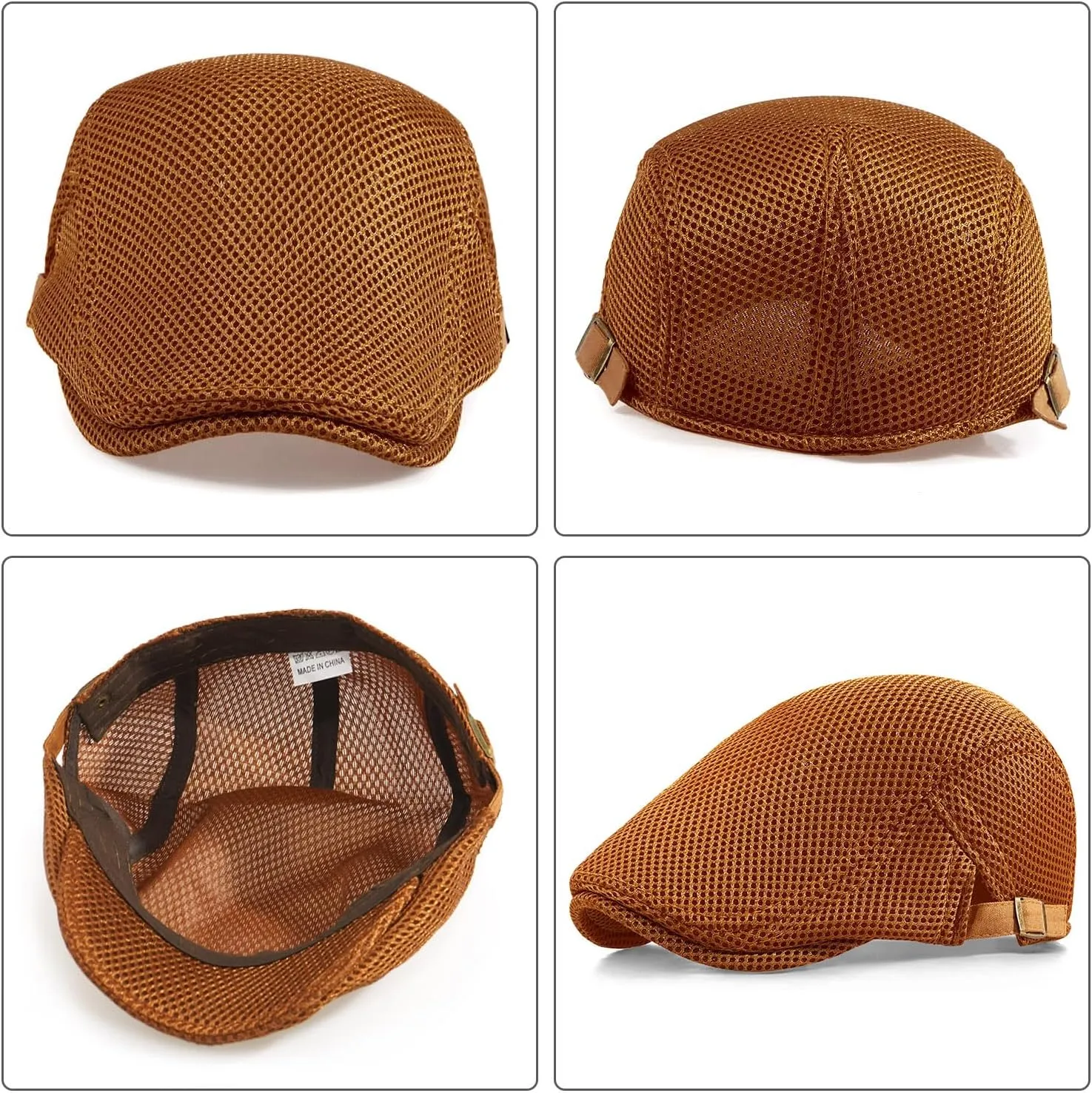 Men's Mesh Cap Breathable Summer Newsboy Hat Adjustable Beret Ivy Cap Irish Cabbie Driving Hunting Hats