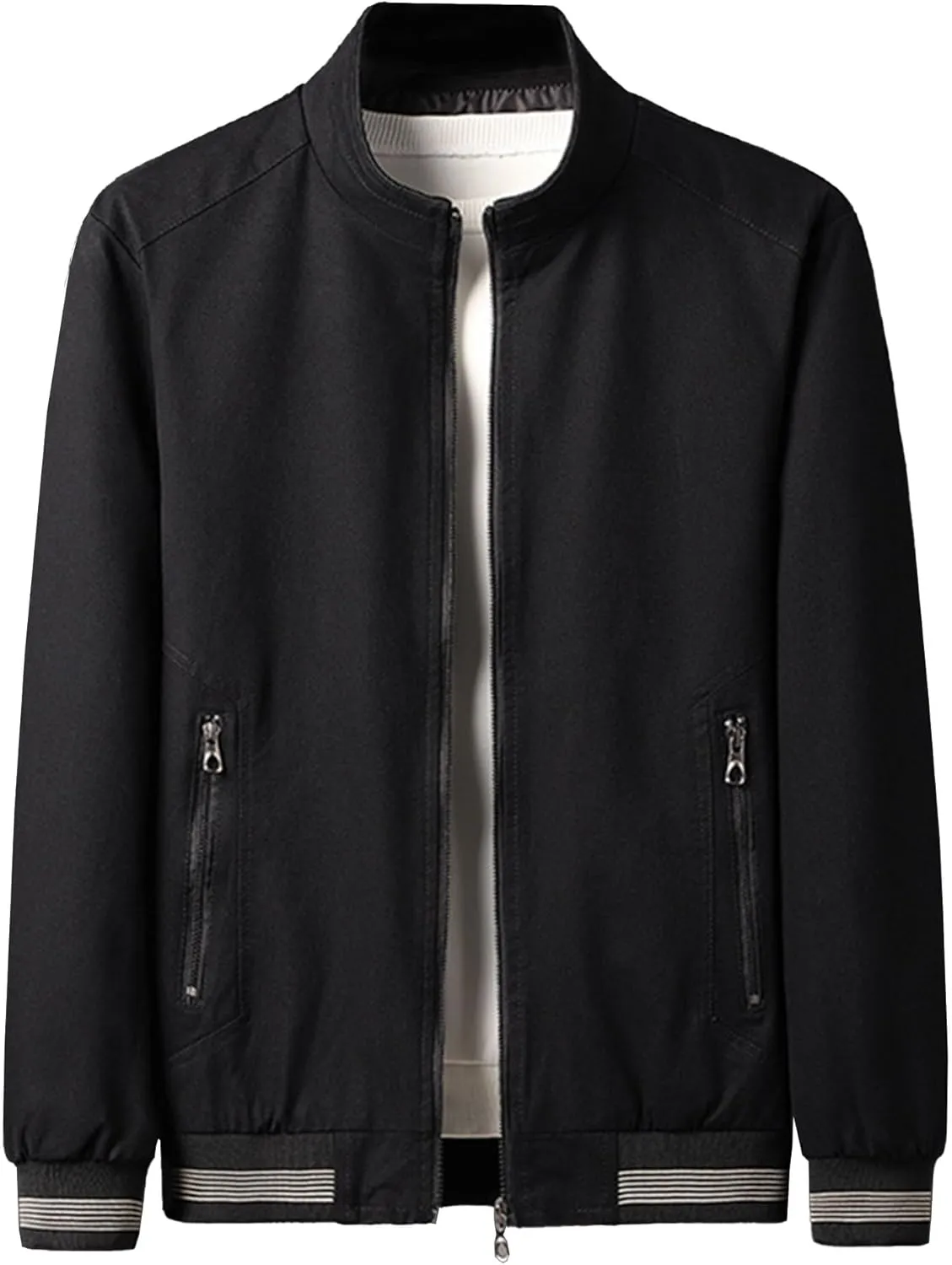 Men's Mock Neck Casual Bomber Jacket Zip Up Windproof Sport Cotton Jacket Warm Winter Lightweight Padded Coats