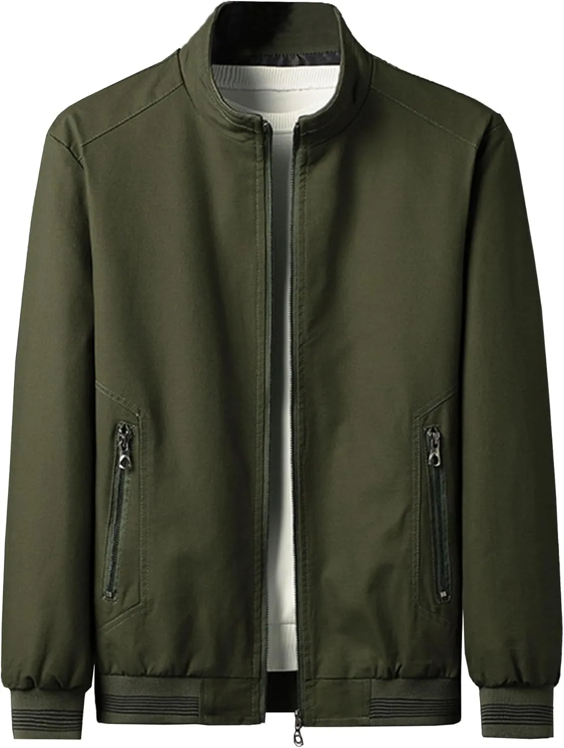 Men's Mock Neck Casual Bomber Jacket Zip Up Windproof Sport Cotton Jacket Warm Winter Lightweight Padded Coats