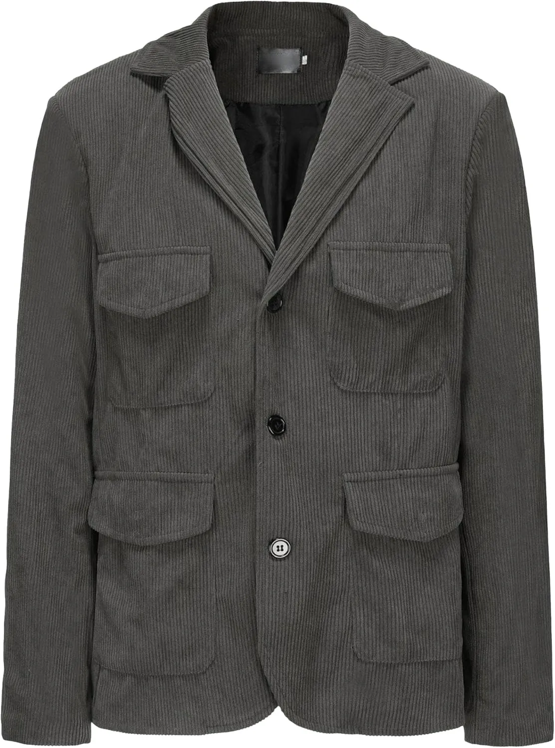 Men's Multi-Pocket Casual Corduroy Jacket Button Down Notch Collar Blazer Coats Solid Color Trendy Trucker Jacket