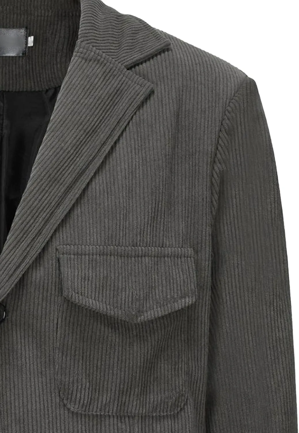 Men's Multi-Pocket Casual Corduroy Jacket Button Down Notch Collar Blazer Coats Solid Color Trendy Trucker Jacket
