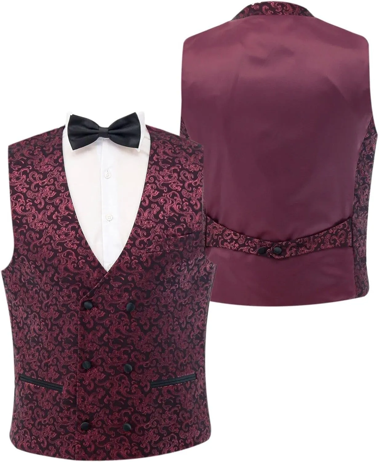 Mens Patterned Shimmer Tuxedo Suit Groom Burgundy Formal Slim Fit Wedding 3 Piece Set