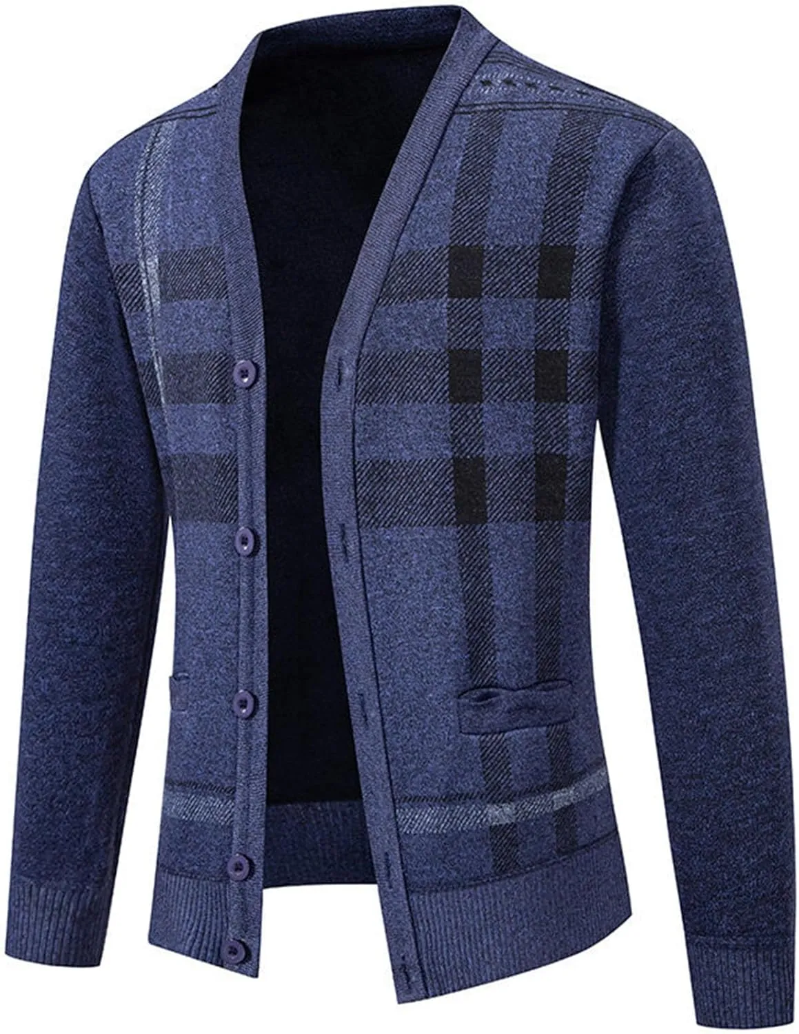 Mens Plaid Cardigan Sweater V Neck Knit Sweater Button Down Open Front Cardigan Plus Size Cardigan Sweater