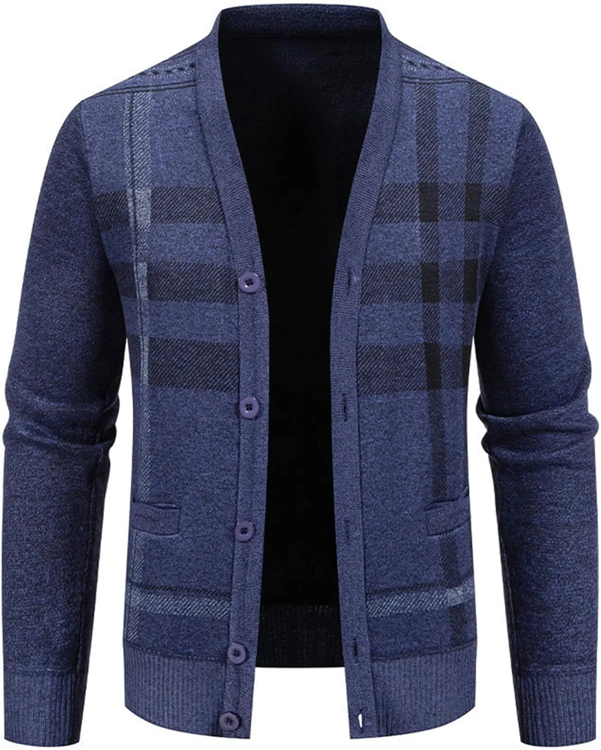 Mens Plaid Cardigan Sweater V Neck Knit Sweater Button Down Open Front Cardigan Plus Size Cardigan Sweater
