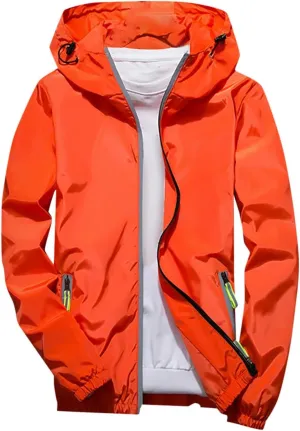 Men's Rain Jacket Casual Lightweight Waterproof Windbreaker Refleciton Zip Up Jackets with Hood for Mens