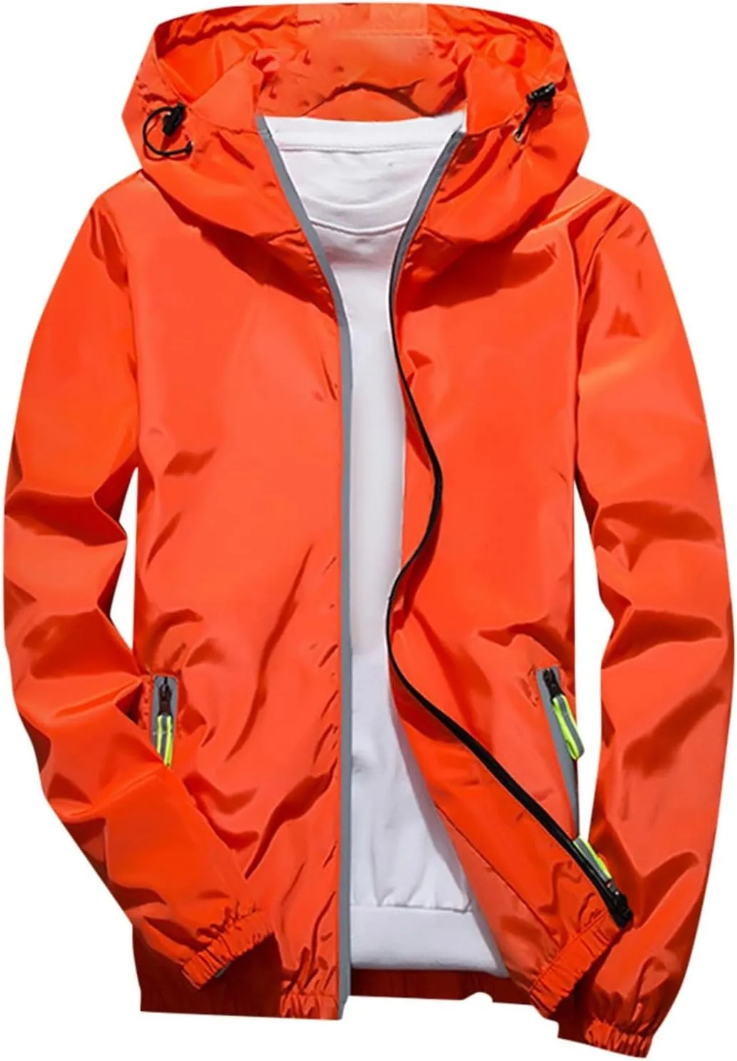 Men's Rain Jacket Casual Lightweight Waterproof Windbreaker Refleciton Zip Up Jackets with Hood for Mens