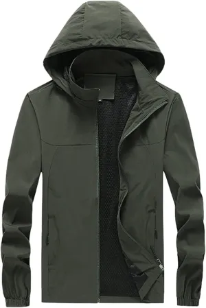 Men's Rain Jacket Waterproof with Hooded Detachable Hiking Coat Lightweight Warm Windbreaker Hiking Athletic Jacket